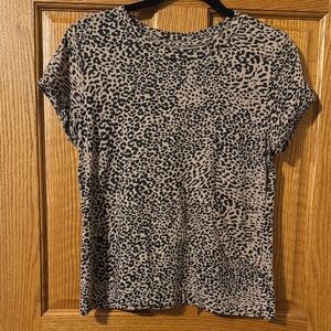 LOFT Black and Tan Animal Print Short Sleeve Top